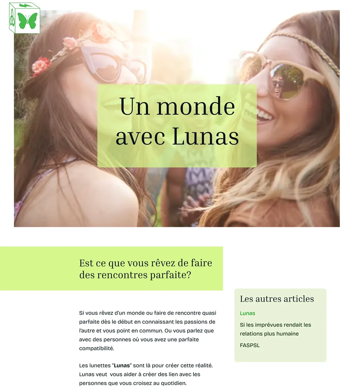 Page 'Un monde avec Lunas' du projet