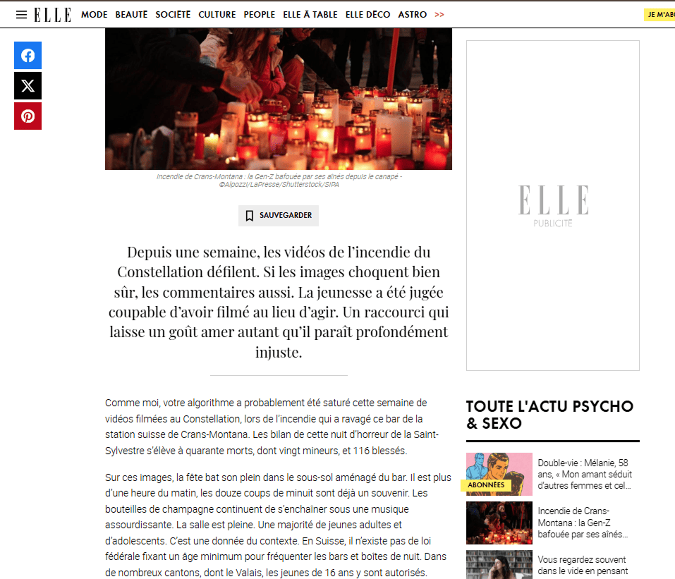captured'écren d'un article du magazine elle