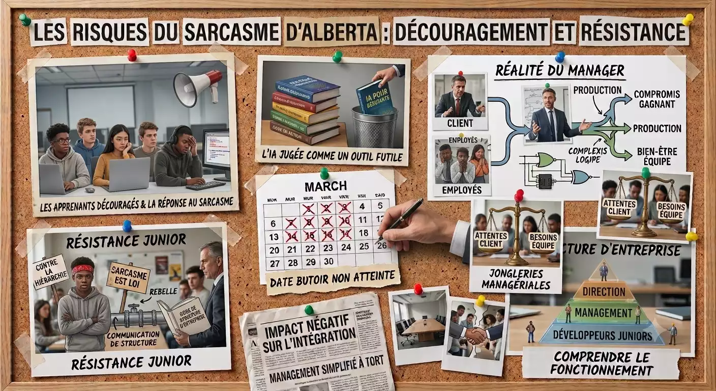 un tableau avec des photos qui montre le decouragement d'un employé face à son manager