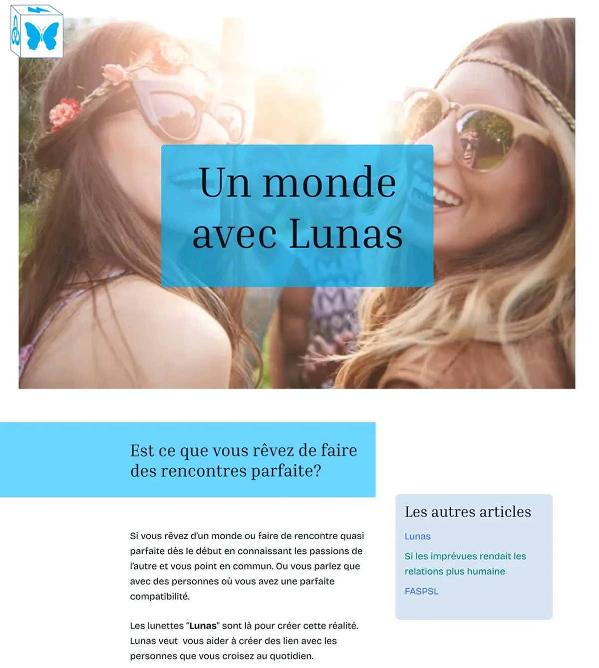 Page 'Un monde avec Lunas' du projet