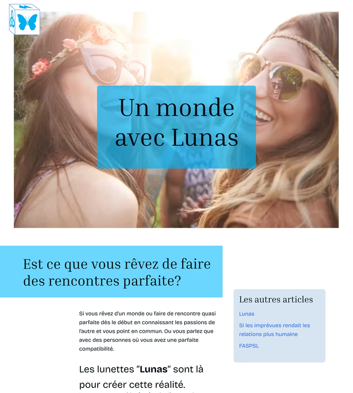 Page 'Un monde avec Lunas' du projet