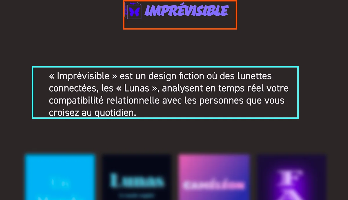 Page d'accueil du projet avec des encadré au niveau des texte